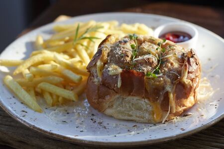 cheese toast with french fries.の写真素材