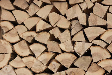 Stacked chopped firewood for heating in the fireplace.