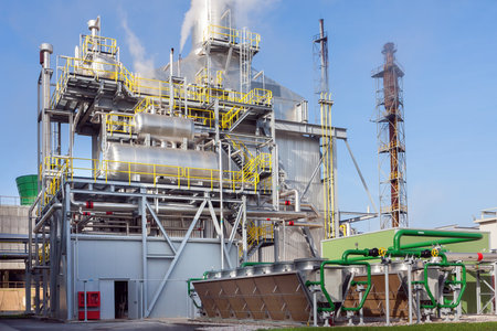 Heavy industrial equipment for manufacturing in chemical plant.