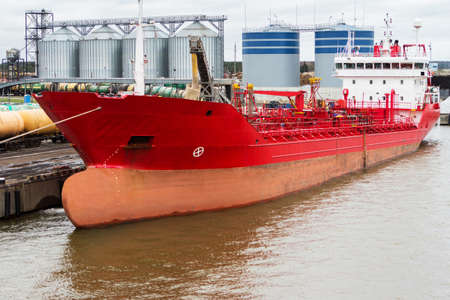 The cargo ship is loaded with cargo.の写真素材