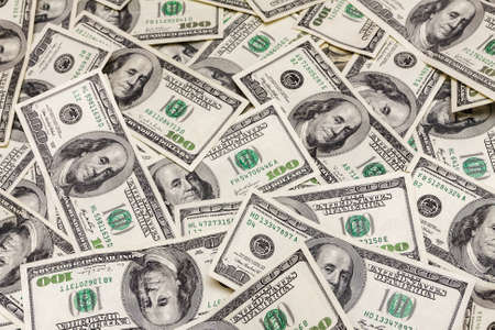background banknotes hundred dollars, top view, closeupの写真素材