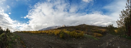 clouds over the mountains and vineyards. panoramaの写真素材