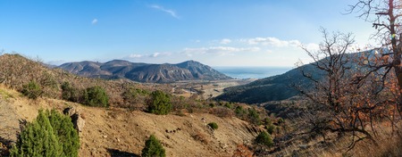 Mountain plateau in the background of the cloudy skyの写真素材