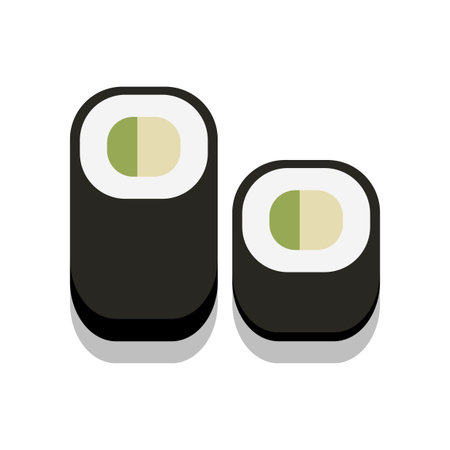 3D flat design style Japanese food : Sushi fresh Avocado maki roll icon isolated on white background illustration in vectorのイラスト素材