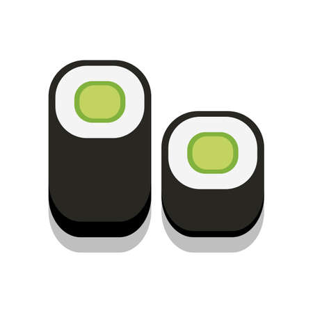 3D flat design style Japanese food : Sushi fresh Cucumber or kyuri maki roll icon isolated on white background illustration in vectorのイラスト素材