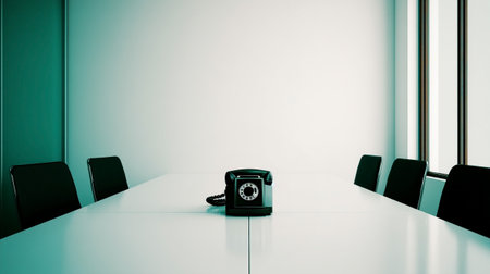 Black retro telephone in a conference room. 3d rendering mock upの素材
