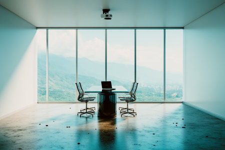 Interior of modern conference room with panoramic window.の素材