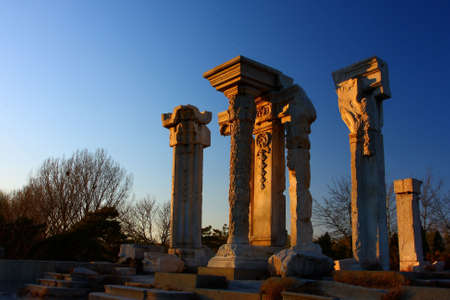 The Ruins of the Yuanmingyuan in Beijing in the setting sunの写真素材