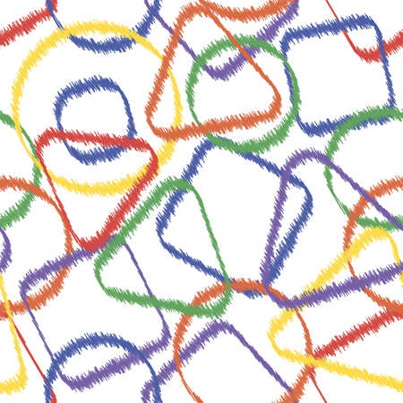 Abstract colorful triangles squares circles seamless patternのイラスト素材