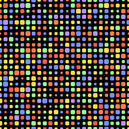 Colored squares of different sizes. Black background. Seamless patternのイラスト素材