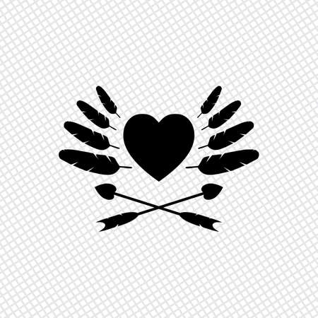 Uncolored icon of valentine's day with heart, feathers and arrowsのイラスト素材
