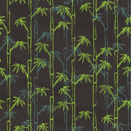 Colorful bamboo is drawed on gray chalkboard. Seamless Patternのイラスト素材