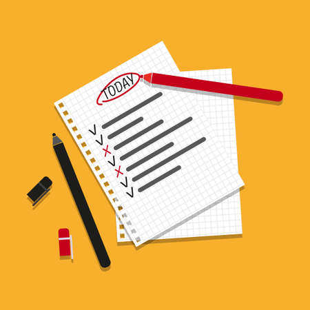 Checking on To Do List. Business Concept. Check The Checklist Cartoon. Top Viewのイラスト素材