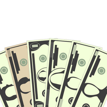 Fan of dollares. Cartoon design. Set of money banknotes. Close-up poster. Stylized realismのイラスト素材