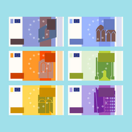 Set of euros banknotes. Cartoon designのイラスト素材
