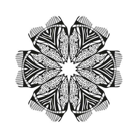 Mandala. Ethnic decorative element. Round ornament. Ethnic Amulet. Islam, Arabic, Indian, ottoman motifs. Coloring element. Hand drawn backgroundのイラスト素材