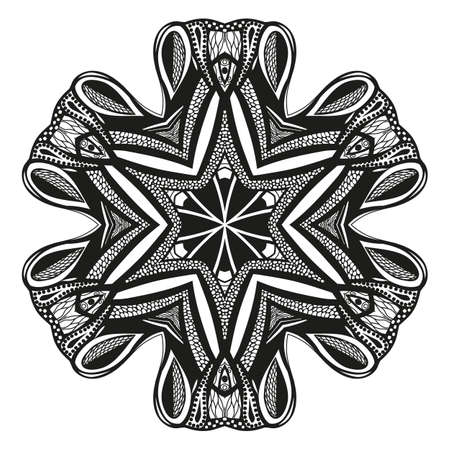 Mandala. Ethnic decorative element. Round ornament. Ethnic Amulet. Islam, Arabic, Indian, ottoman motifs. Coloring element. Hand drawn backgroundのイラスト素材