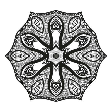 Mandala. Ethnic decorative element. Round ornament. Ethnic Amulet. Islam, Arabic, Indian, ottoman motifs. Coloring element. Hand drawn backgroundのイラスト素材