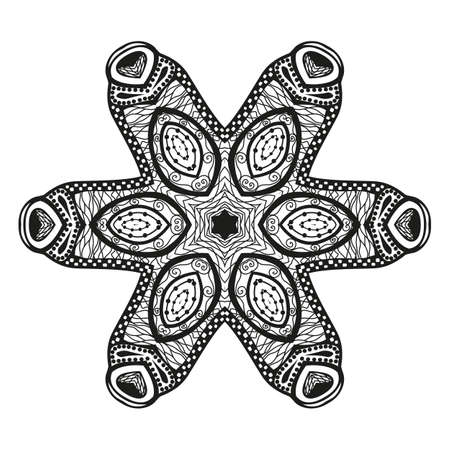 Mandala. Ethnic decorative element. Round ornament. Ethnic Amulet. Islam, Arabic, Indian, ottoman motifs. Coloring element. Hand drawn backgroundのイラスト素材