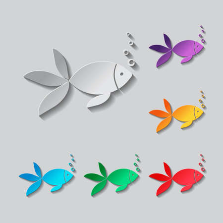 Fish with bubbles icon. Paper style colored setのイラスト素材