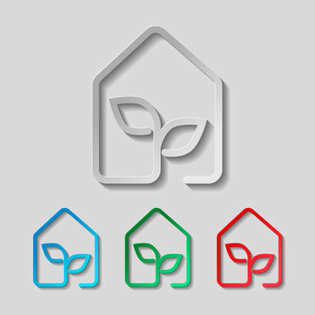 eco house icon concept. Paper style. ?olored setのイラスト素材