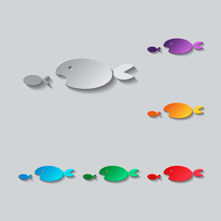 fish eating fist. Paper style colored setのイラスト素材