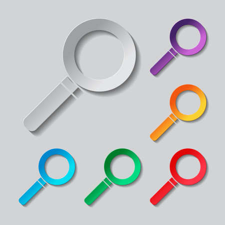 magnifying glass icon. Paper style colored setのイラスト素材