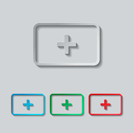 First aid box. simple icon. Paper style. ?olored setのイラスト素材