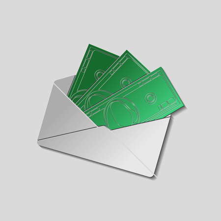 Envelope with money. Paper style with shadow and cutted silhouette of 100 dollarのイラスト素材