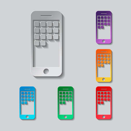 Sellphone icon set. paper design with colored objectsのイラスト素材