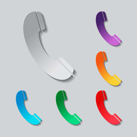 Telephone receiver icon set. paper design with colored objectsのイラスト素材