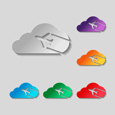 Plane and cloud. Simple icon. set. paper design with colored objectsのイラスト素材