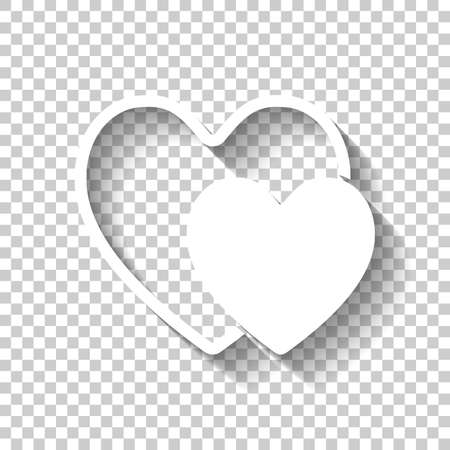 2 hearts. Simple icon. White icon with shadow on transparent backgroundのイラスト素材