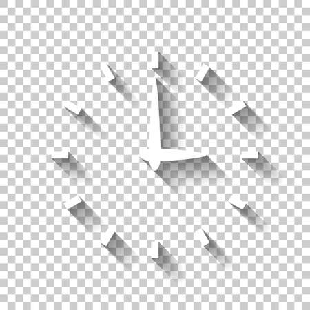 Simple icon of clock. White icon with shadow on transparent backgroundのイラスト素材