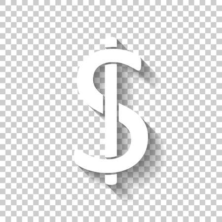 Dollars sign and USD symbol icon. White icon with shadow on transparent backgroundのイラスト素材