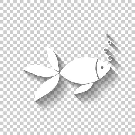 Fish with bubbles icon. White icon with shadow on transparent backgroundのイラスト素材