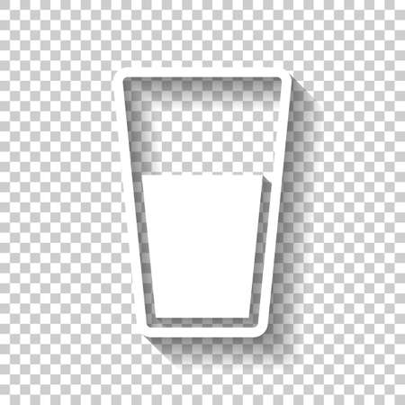 A glass of water icon. White icon with shadow on transparent backgroundのイラスト素材