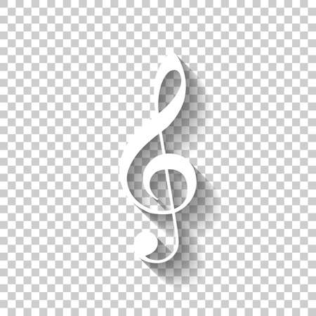 Simple icon of treble key. White icon with shadow on transparent background.のイラスト素材