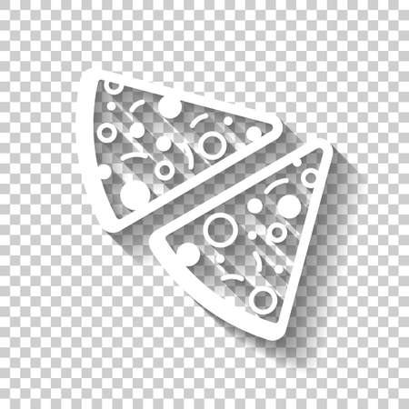 Pieces of pizza icon. White icon with shadow on transparent backgroundのイラスト素材