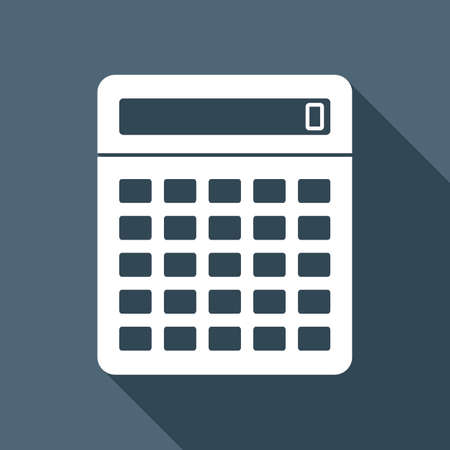 Calculator icon. White flat icon with long shadow on gray background.のイラスト素材