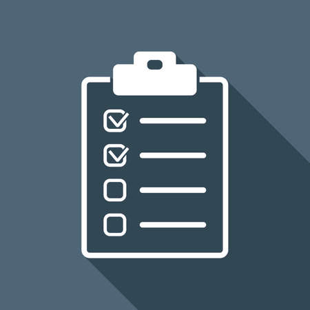 Checklist icon. White flat icon with long shadow on gray background.のイラスト素材