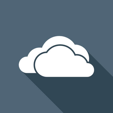 cloudy weather icon. White flat icon with long shadow on backgroundのイラスト素材