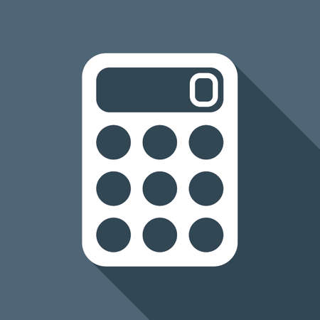 A simple calculator icon. White flat icon with long shadow on backgroundのイラスト素材