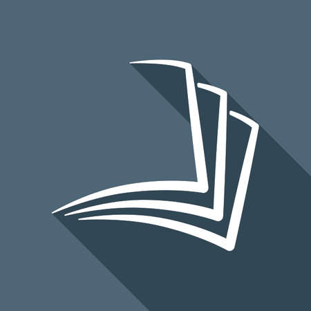 A sheet of book, paper. White flat icon with long shadow on backgroundのイラスト素材