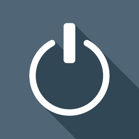 A shut down, power. White flat icon with long shadow on backgroundのイラスト素材