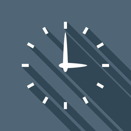 Simple icon of clock. White flat icon with long shadow on backgroundのイラスト素材