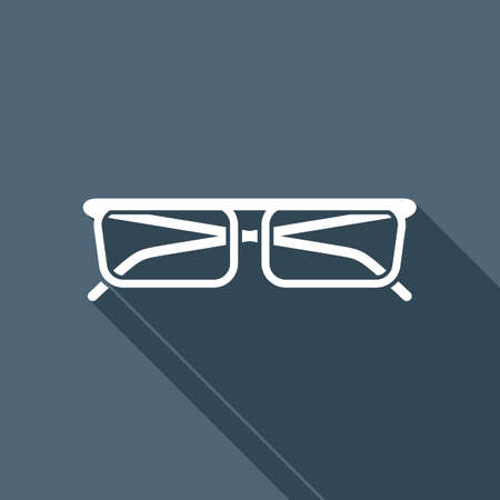 eyeglasses icon. White flat icon with long shadow on backgroundのイラスト素材