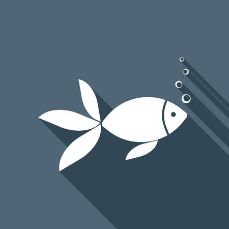 Fish with bubbles icon. White flat icon with long shadow on backgroundのイラスト素材
