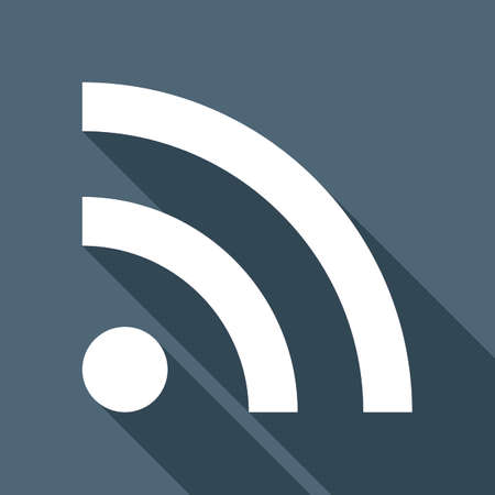 RSS icon. White flat icon with long shadow on backgroundのイラスト素材