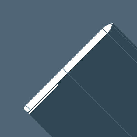 Pen icon. White flat icon with long shadow on backgroundのイラスト素材